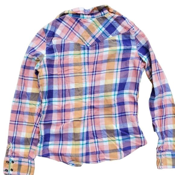American Eagle Colorful Plaid Button-down Shirt Women's Size Medium 90% Cotton - Picture 3 of 5